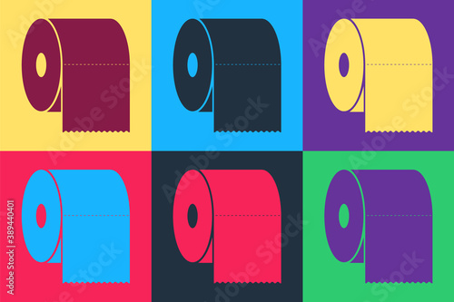 Pop art Toilet paper roll icon isolated on color background. Vector.
