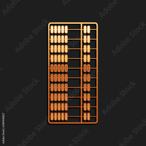 Gold Abacus icon isolated on black background. Traditional counting frame. Education sign. Mathematics school. Long shadow style. Vector.