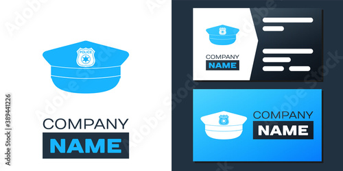 Logotype Police cap with cockade icon isolated on white background. Police hat sign. Logo design template element. Vector.