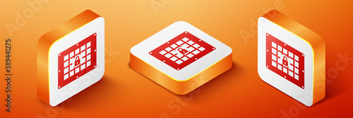 Isometric Prison window icon isolated on orange background. Orange square button. Vector.