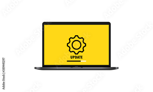 System software update and upgrade concept. Loading process in laptop screen. Notebook. Vector on isolated white background. EPS 10