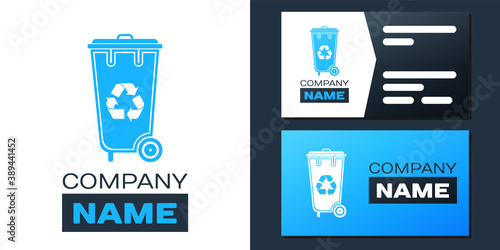 Logotype Recycle bin with recycle symbol icon isolated on white background. Trash can icon. Garbage bin sign. Recycle basket icon. Logo design template element. Vector.