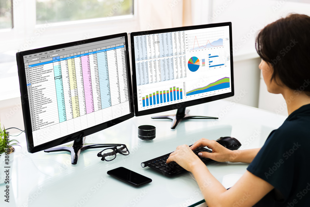 Analyst Employee Working With Spreadsheet Analyst Employee Working With Spreadsheet