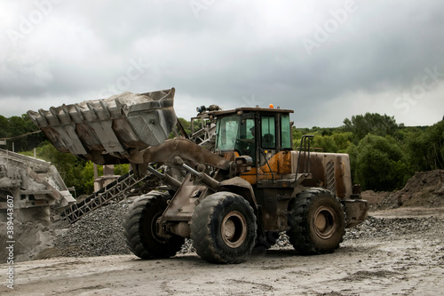 working loader in a crushed stone quarry