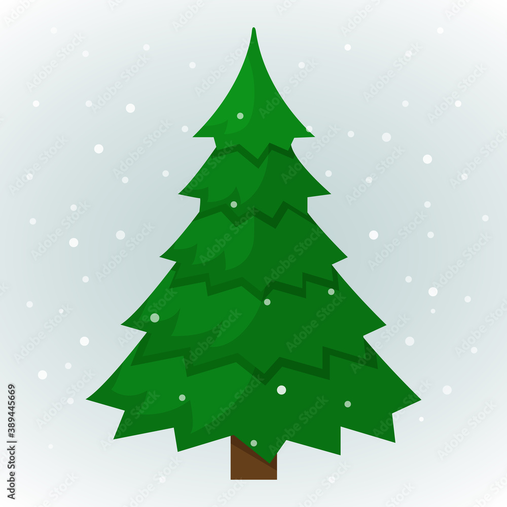 Christmas tree on a background of snow vector flat design