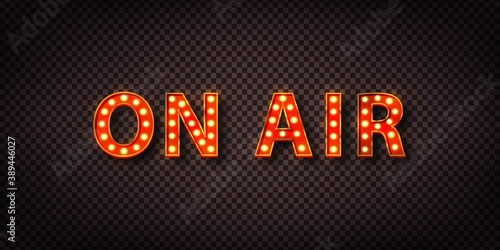 Vector realistic isolated retro marquee billboard with electric light lamps of On Air logo for invitation on the transparent background.