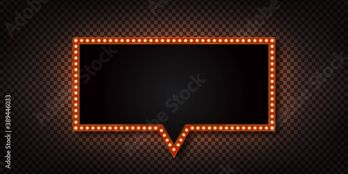 Vector realistic isolated speech bubble retro marquee billboard with electric light lamps for invitation on the transparent background. Concept of vintage decoration.