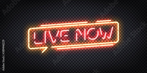 Vector realistic isolated neon sign of Live Now logo. Concept of podcast and live streaming. photo
