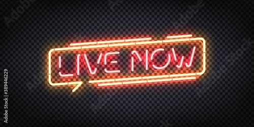 Vector realistic isolated neon sign of Live Now logo. Concept of podcast and live streaming.