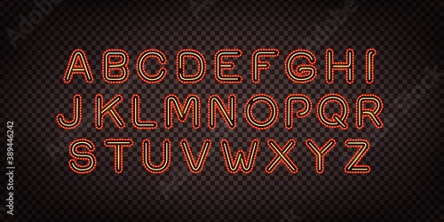 Vector realistic isolated marquee light bulb neon font for template decoration and invitation covering. Concept of broadway and show.