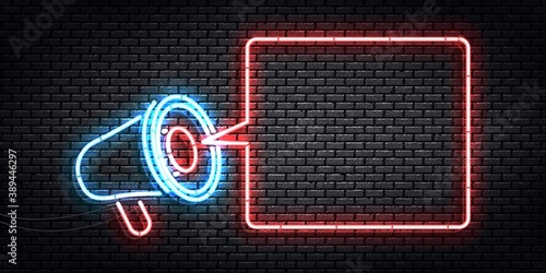 Vector realistic isolated neon sign of Megaphone frame logo for template decoration.