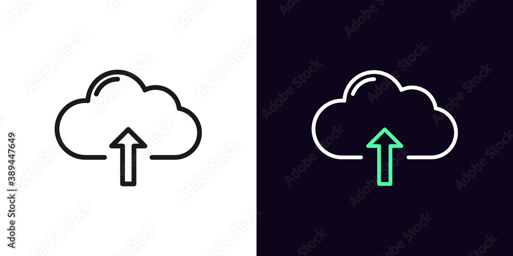 Outline cloudy upload icon. Linear cloud storage sign, isolated network storage with editable stroke Outline cloudy upload icon. Linear cloud storage sign, isolated network storage with editable stroke