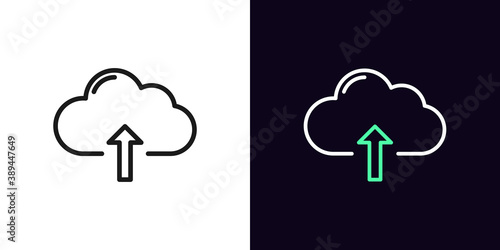 Outline cloudy upload icon. Linear cloud storage sign, isolated network storage with editable stroke