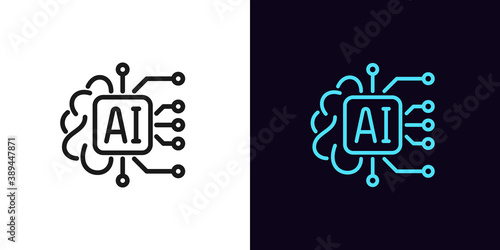 Outline AI icon. Linear artificial intelligence sign with editable stroke, digital mind