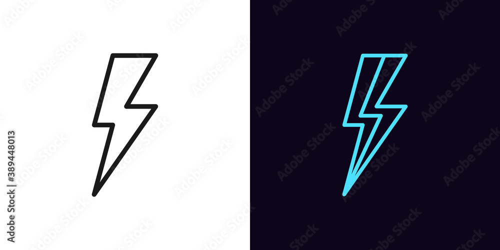 Outline lightning bolt icon. Linear thunder flash sign with editable stroke, electrical discharge Outline lightning bolt icon. Linear thunder flash sign with editable stroke, electrical discharge