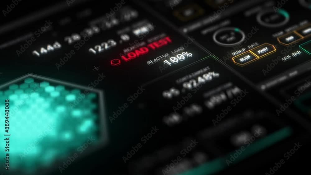 Critical Reactor Animated Futuristic Dashboard Graphic with Warning Message in perspective. User Interface HUD Critical Reactor Animated Futuristic Dashboard Graphic with Warning Message in perspective. User Interface HUD