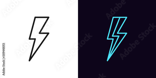 Outline lightning bolt icon. Linear thunder flash sign with editable stroke, electrical discharge