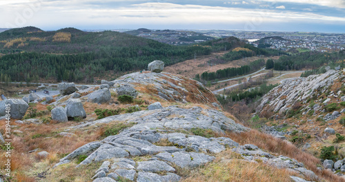 Norway summer fjords overlooking stavanger town and summer cross country ski track and park photo