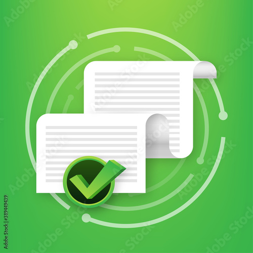 Documents icon. Stack of paper sheets. Confirmed or approved document. Vector stock illustration.