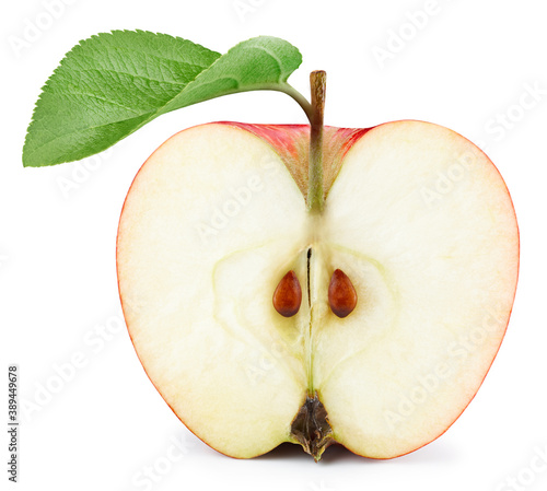 One half apple with leaves isolated photo