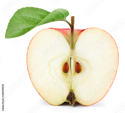 Fotografi One half apple with leaves isolated