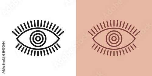 Outline magic eye icon with editable stroke. Linear eye sign with circle iris, spiritual vision