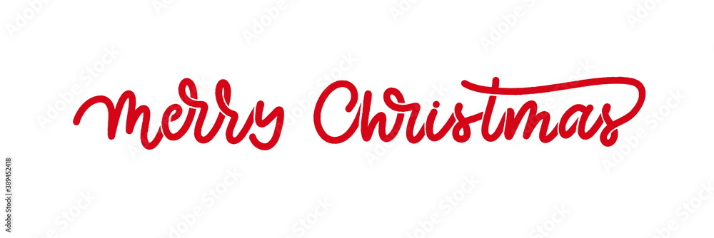 Fototapeta premium Merry christmas red hand lettering inscription for winter holiday design, calligraphy vector.