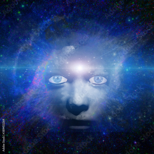 Face in the space. 3D rendering