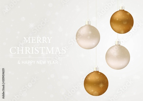 merry christmas and happy new year with balls on white background for seasonal greetings. vector illustration.