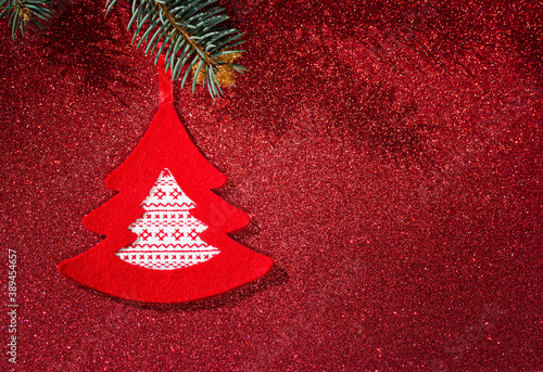 Felt Christmas tree toy in the shape of a fir with embroidery