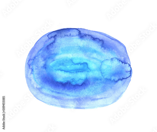 Abstract watercolor painting. Blue blot or stain. Decorative design element.