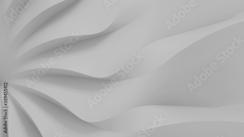 Modern abstract parametric three-dimensional background of a set of wavy white three-dimensional petals converging in a cent. 3D illustration