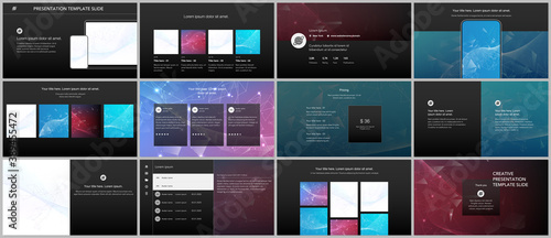 Vector templates for website design, presentations, portfolio. Templates for presentation slides, flyer, leaflet, brochure cover, report. Polygonal science background with connecting dots and lines.