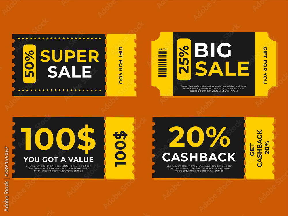 Obraz premium Set of coupon promotion sale for website, internet ads, social media or coupon. Big sale and cashback coupon discount. Coupon discount with vector illustration