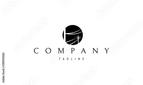 Vector logo on which an abstract image of pillars with electric wires in a circle.