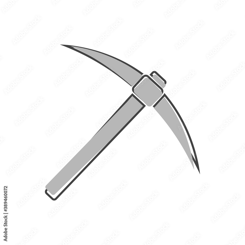Vector pickaxe icon cartoon style on white isolated background. Vector pickaxe icon cartoon style on white isolated background.