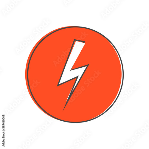 Vector lightning sign icon in a circle cartoon style on white isolated background.