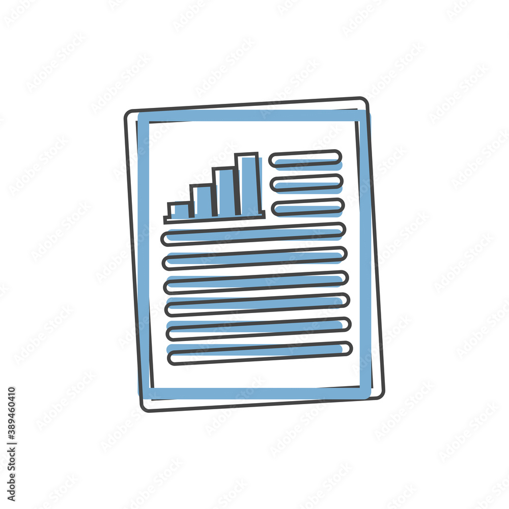 Vector document icon with growth rate and text on white isolated background.