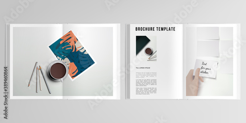 3d realistic vector layout of cover mockup design templates for A4 bifold brochure, cover design, book design, magazine, brochure cover. Home office concept, study or freelance, working from home.