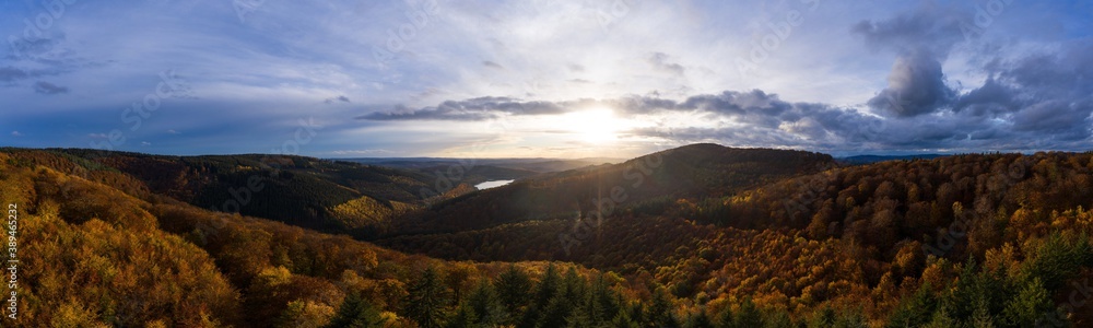 the rothaargebirge mountains in germany in autumn as a high definition panorama
