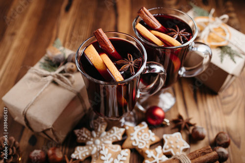 Christmas and New Year background with mulled wine