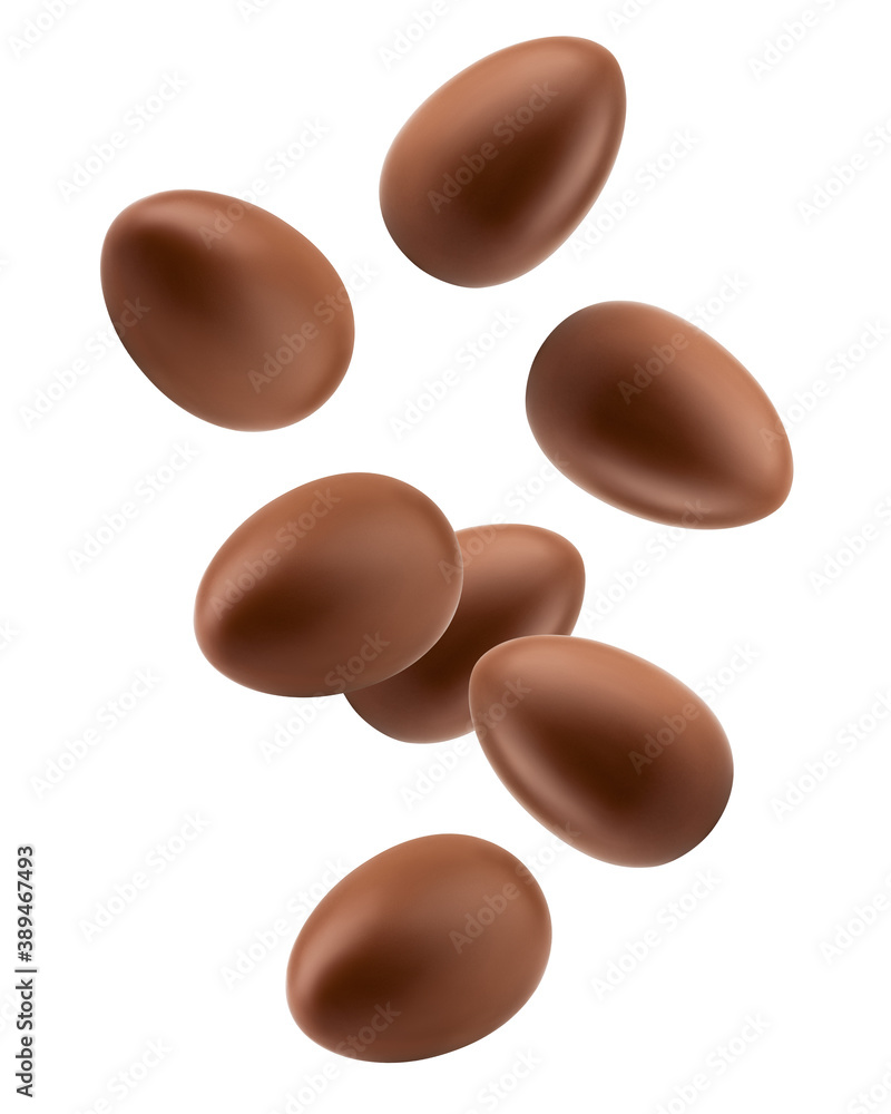 Falling Chocolate egg isolated on white background, clipping path, full depth of field Falling Chocolate egg isolated on white background, clipping path, full depth of field