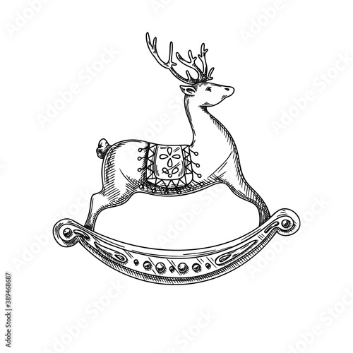 Reindeer isolated on white background. Deer hand drawn.