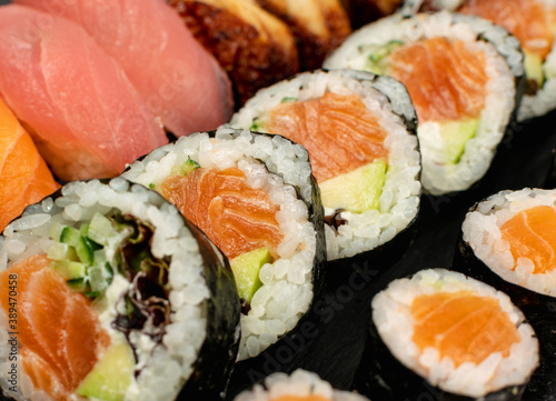 Big Set of Various Japanese Sushi Food Closeup