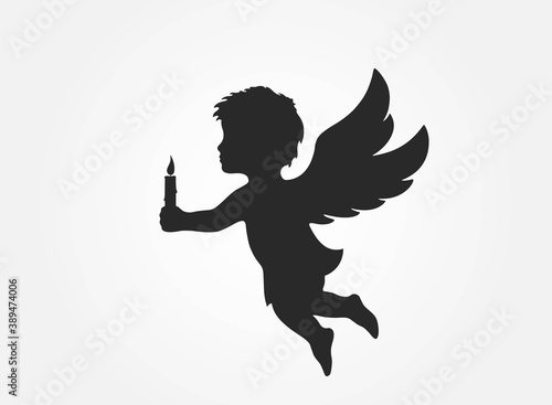 angel with a candle. christmas symbol. vector silhouette image