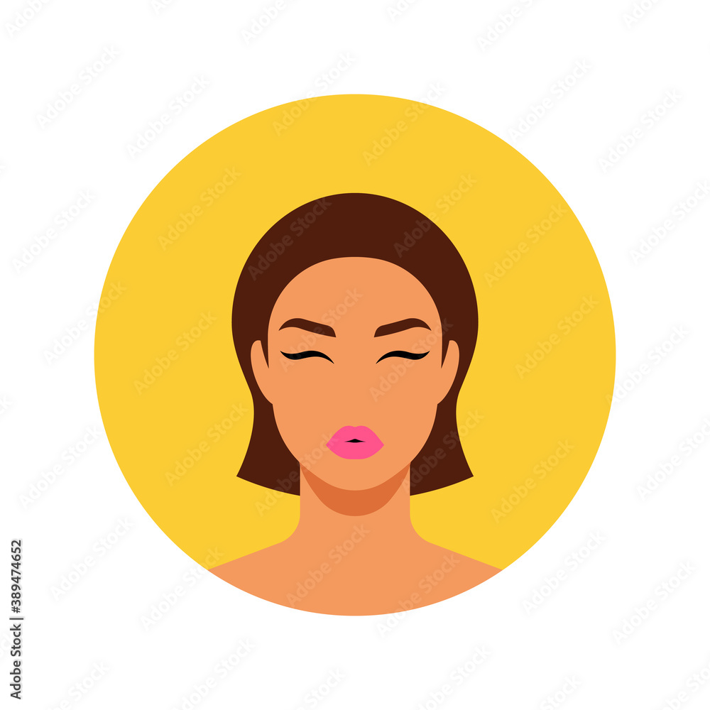 Beautiful women face. Brown-haired, short hair, white skin. Round shape avatar with female head. concept of femininity, beauty, women's rights, personal care. Good for social media, mobile app, design Beautiful women face. Brown-haired, short hair, white skin. Round shape avatar with female head. concept of femininity, beauty, women's rights, personal care. Good for social media, mobile app, design
