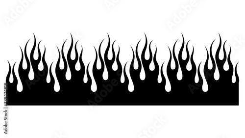 Flame vector pattern.Black fire tribal pattern tattoo. Silhouette of fire. Design for car, motorbike, sleeve biker. Seamless decorative border.