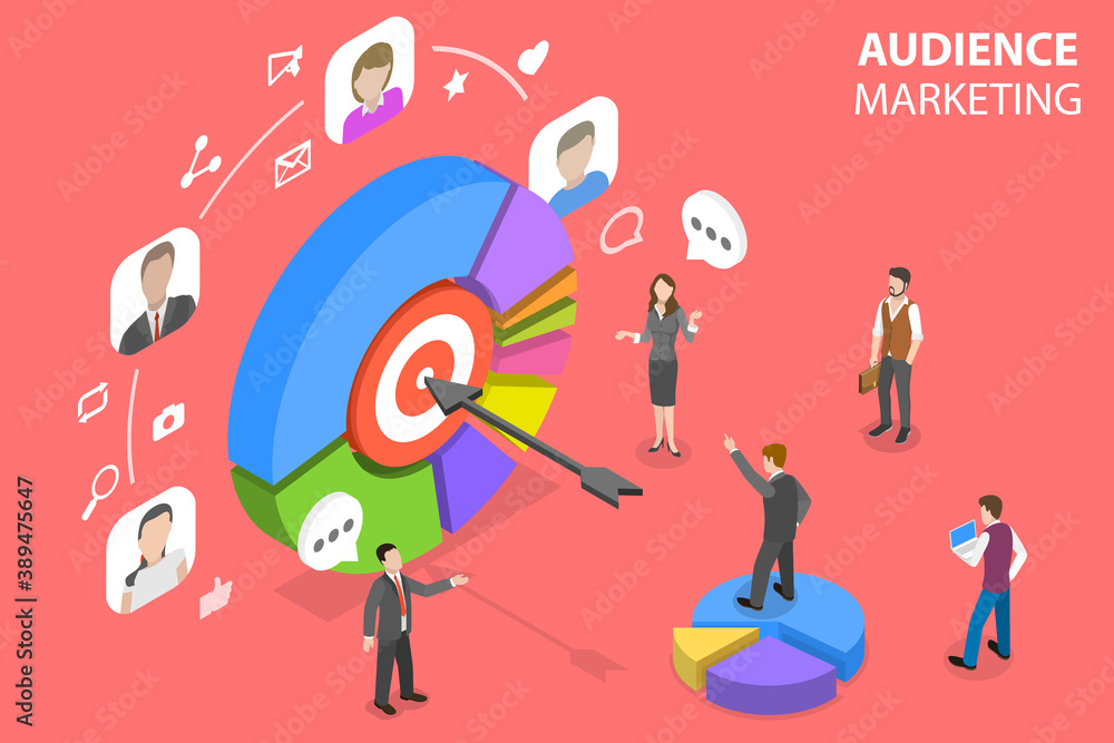 Fototapeta premium 3D Isometric Flat Vector Conceptual Illustration of Audience Marketing Strategy, Digital Marketing Campaign.