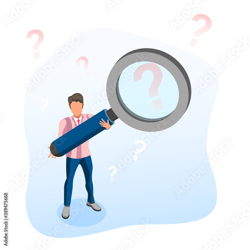 3D Isometric Flat Vector Conceptual Illustration of Searching for Solution, FAQ.