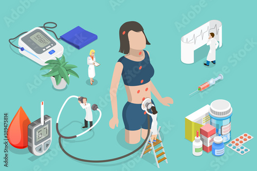3D Isometric Flat Vector Conceptual Illustration of Endocrinology, Diagnostics and Treatment of Endocrine System Disorders.